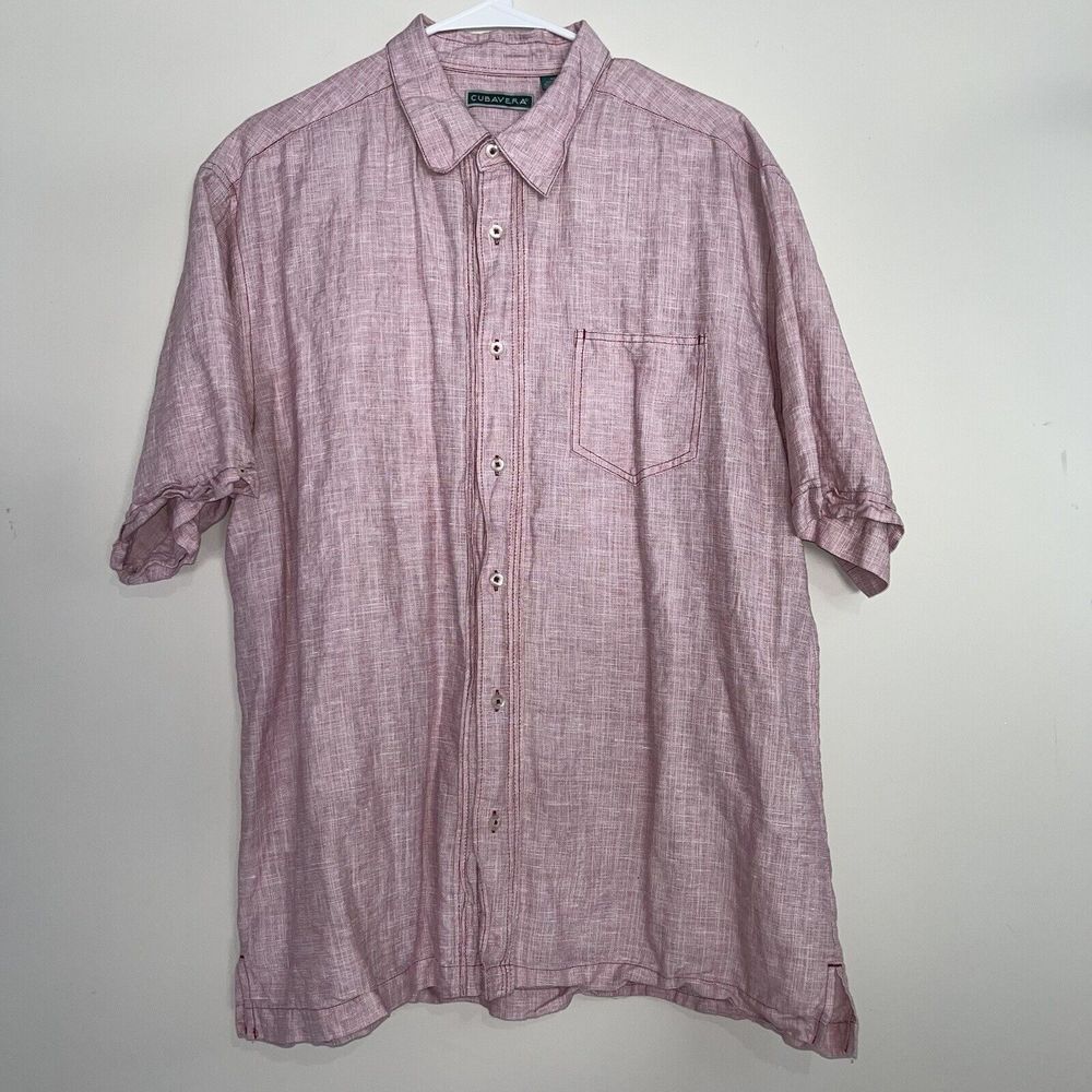 Cubavera Men Size XL Linen Cotton Blend Hawaiian Collard Shirt